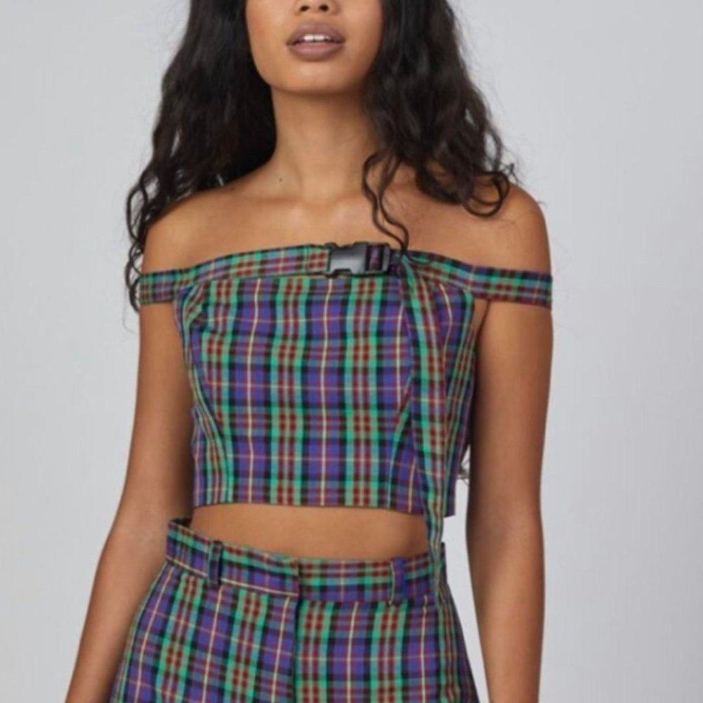 Plaid Off-Shoulder Crop Top